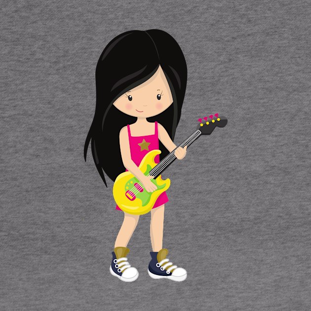 Rock Girl, Black Hair, Band, Music, Guitar Player by Jelena Dunčević